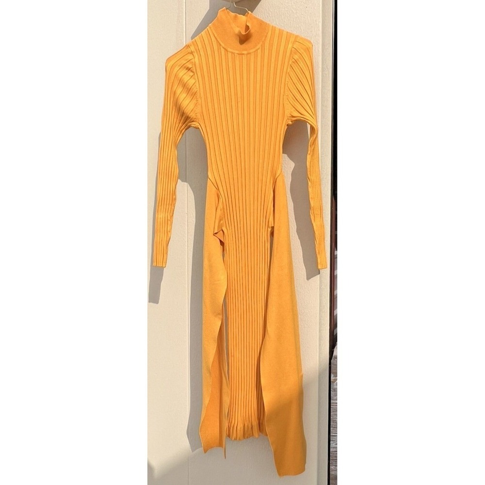 fashion to figure women's dress yellow mock neck dress with wrap-around straps - Picture 4 of 7